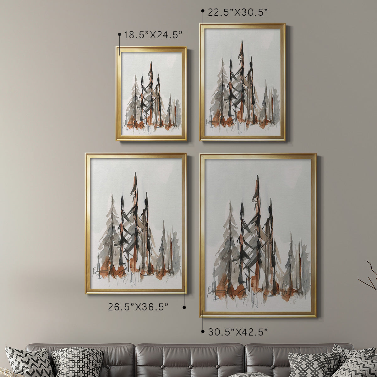 Rustic Evergreens II - Modern Framed Canvas Print