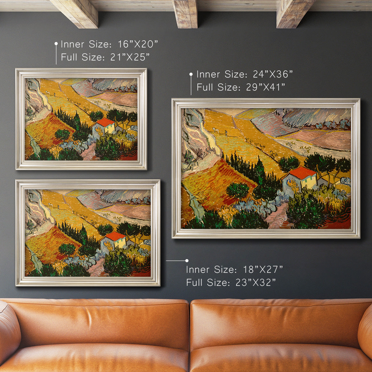 Valley With Ploughman Seen from Above - Ornate Framed Canvas Print