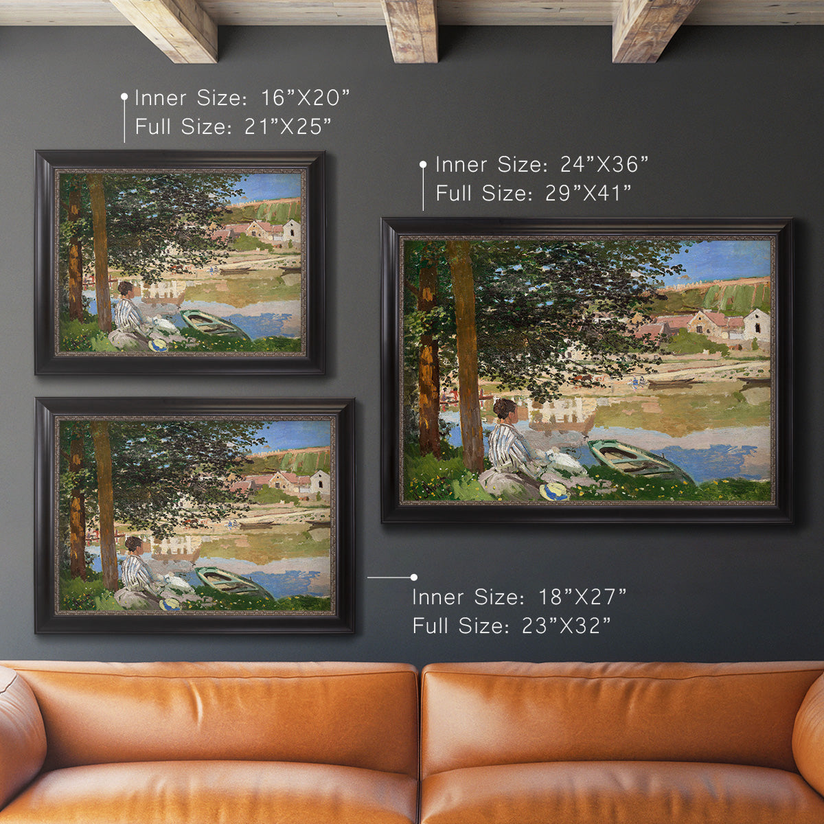 On the Bank of the Seine, Bennecourt - Ornate Framed Canvas Print