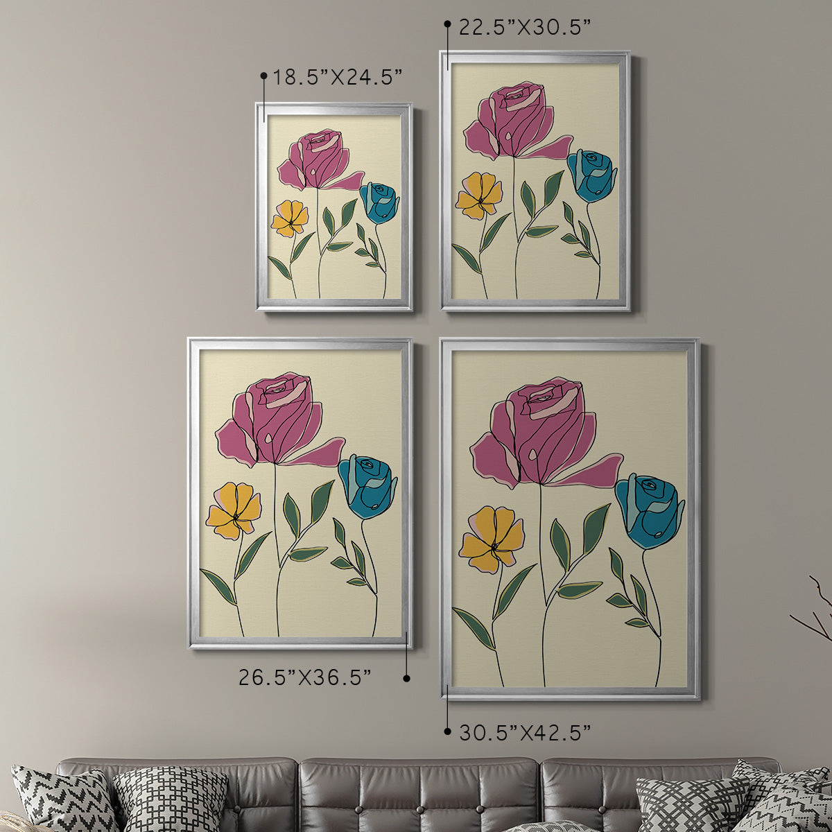 Colored Floral II - Modern Framed Canvas Print