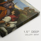 Canvas art print of a holy family gathered with shepherd in rustic outdoor setting, highlighting texture and gallery-wrapped edges