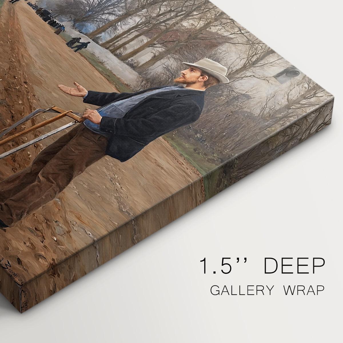 Canvas art print of a group of people gathered along dirt road in rural setting, highlighting texture and gallery-wrapped edges