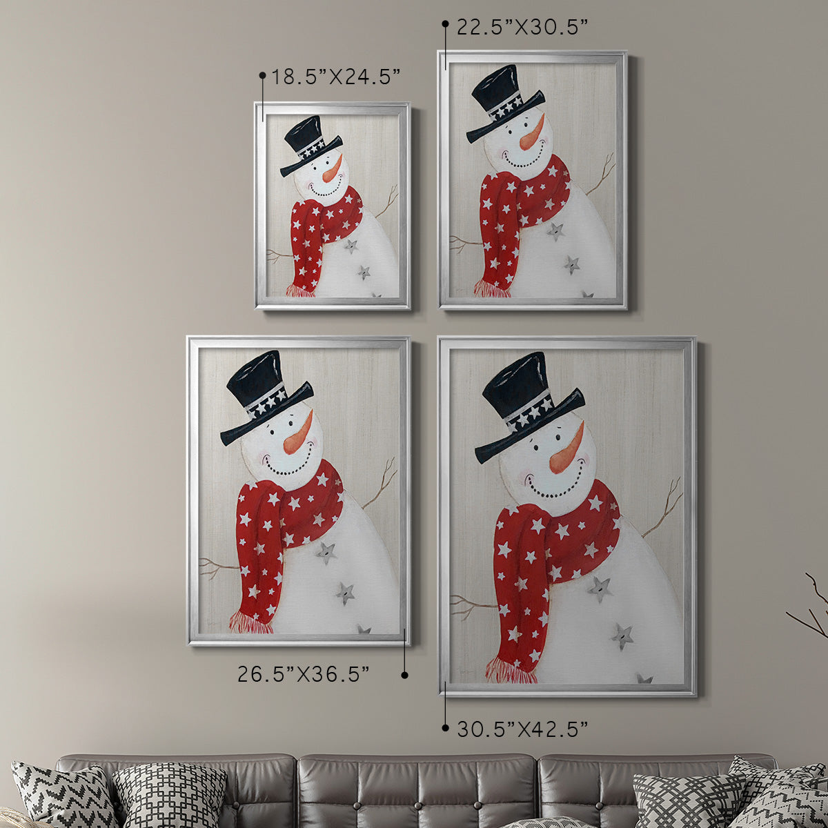 Festive Snowman I - Modern Framed Canvas Print