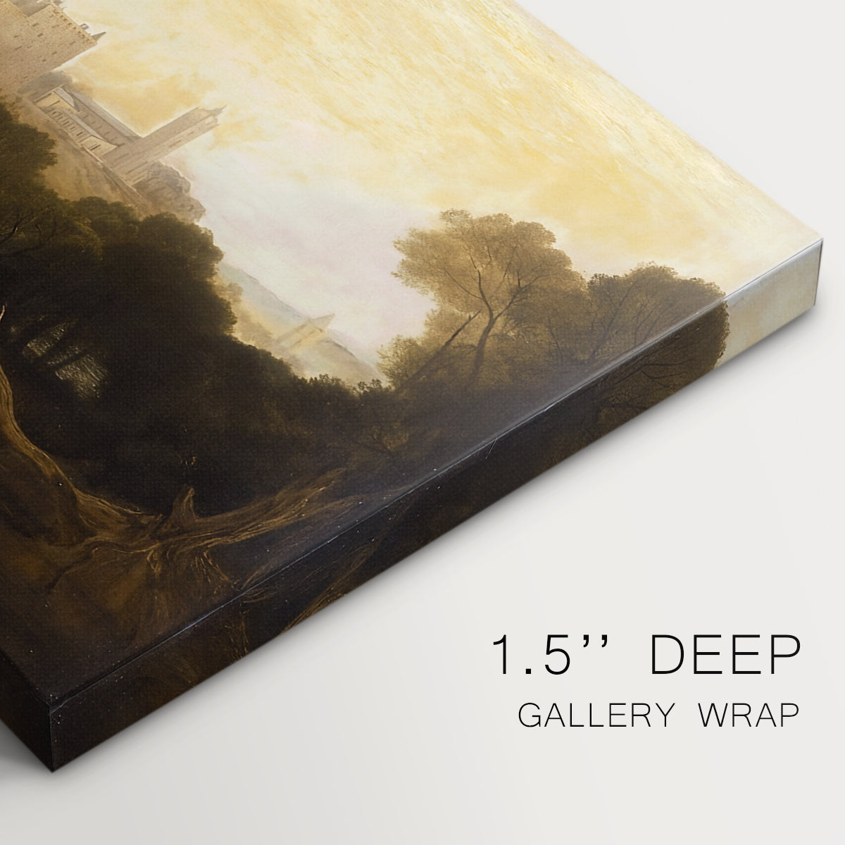 Canvas art print of a historic palace set within landscape with water and surrounding terrain, highlighting texture and gallery-wrapped edges