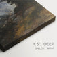 Close-up of a gallery-wrapped canvas corner showing a panoramic landscape with icy textures and rocky forms, highlighting texture and print detail.