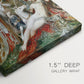 Close-up of a gallery-wrapped canvas corner showing a layered composition with ornate detail and color, highlighting texture and print detail.