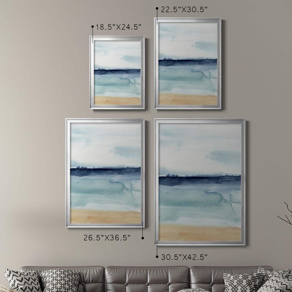 Watercolor Ocean Horizon I - Modern Framed Canvas Print