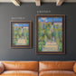 Impressionist garden landscape painting by Claude Monet in an ornate bronzed mahogany wood frame shown in multiple vertical size options.
