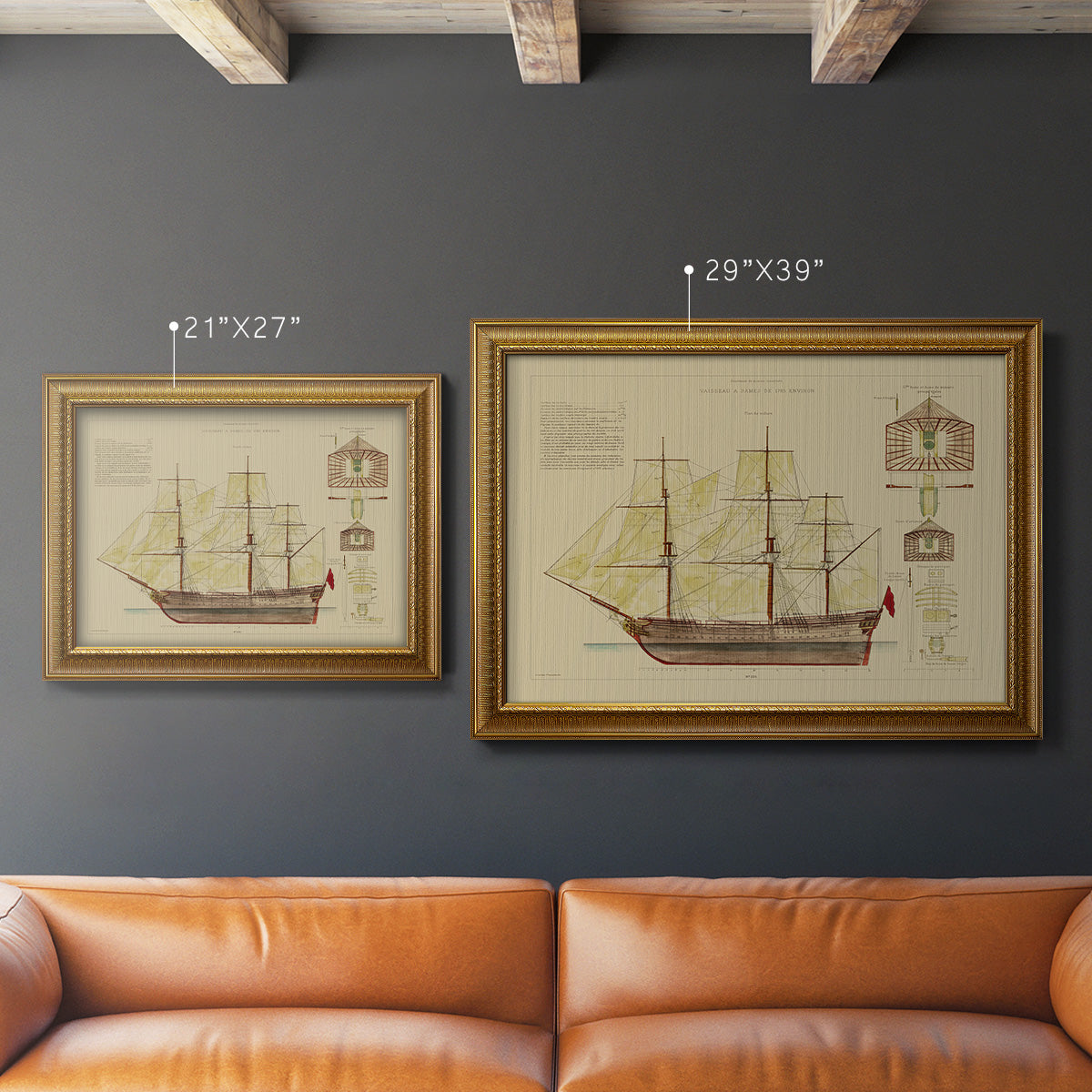 Antique Ship Plan VIII Premium Framed Canvas- Ready to Hang