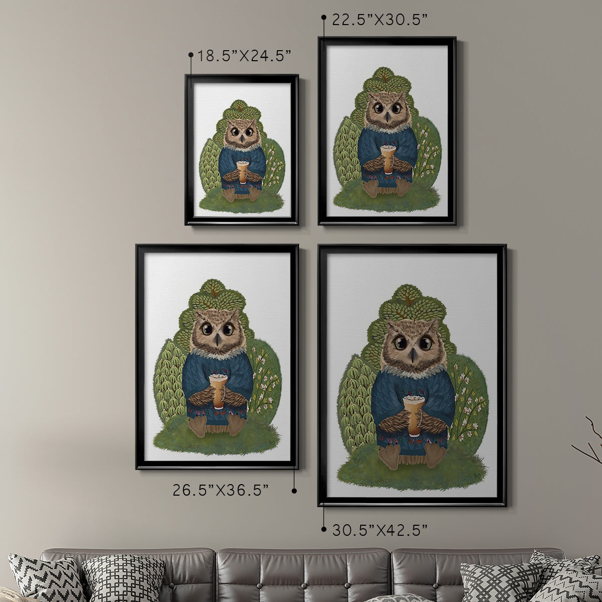 Latte Owl in Sweater - Modern Framed Canvas Print