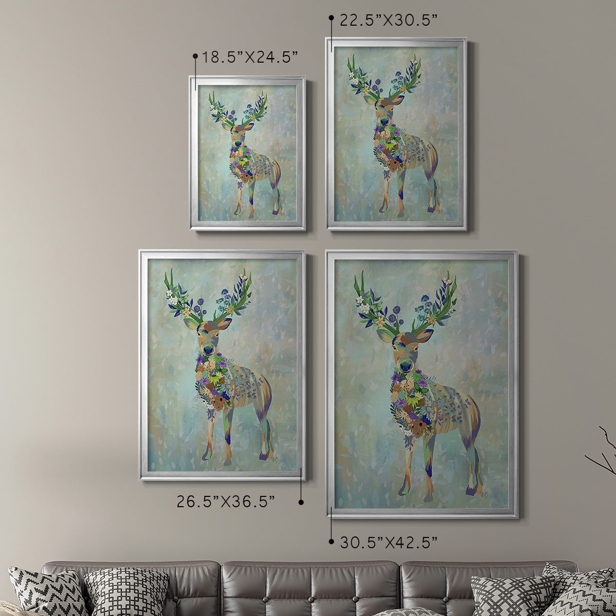 Fantastic Florals Deer, Full - Modern Framed Canvas Print