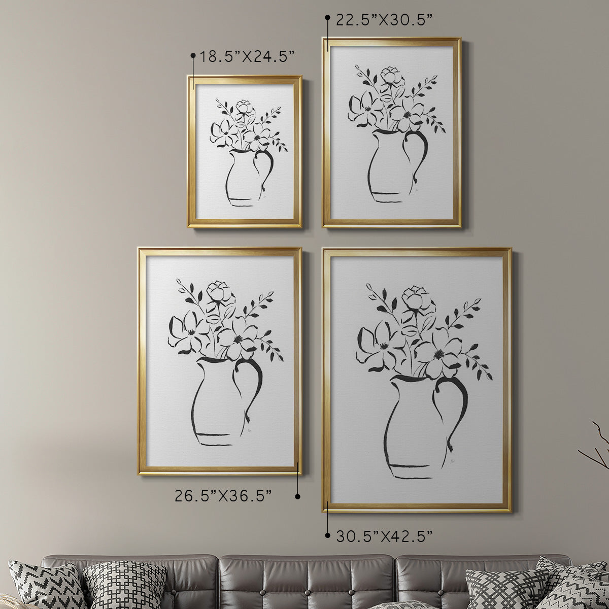 Sketchy Bouquet II - Modern Framed Canvas Print