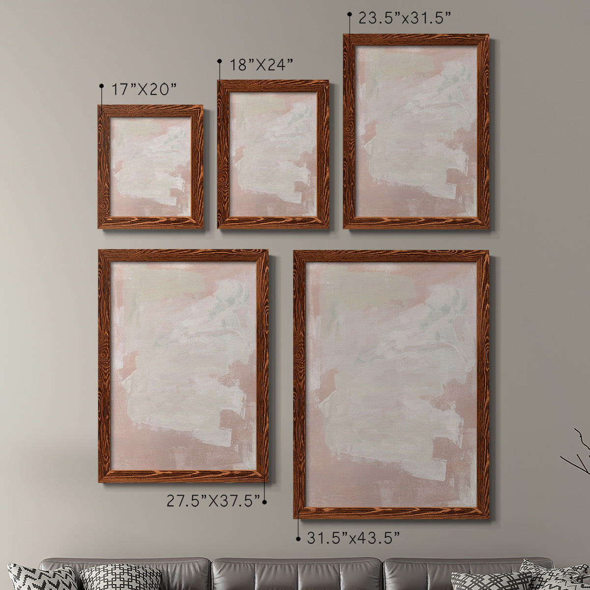 Size comparison chart for a set of two maple barnwood framed canvas prints.