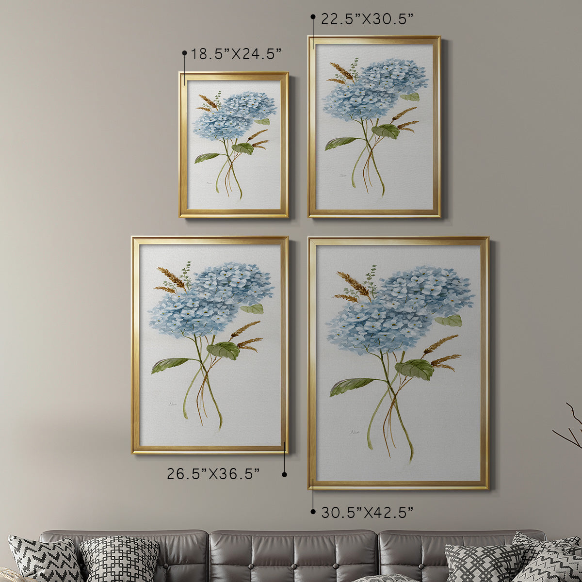 Petite Blue Hydrangea I - Modern Framed Canvas Print