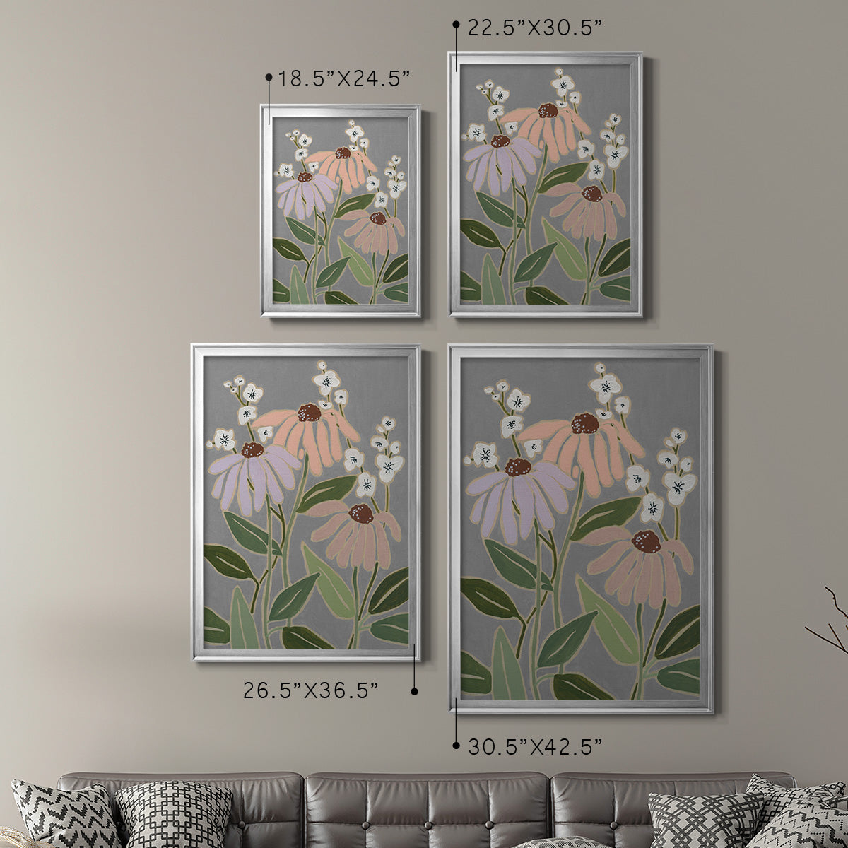 Woodblock Floral I - Modern Framed Canvas Print