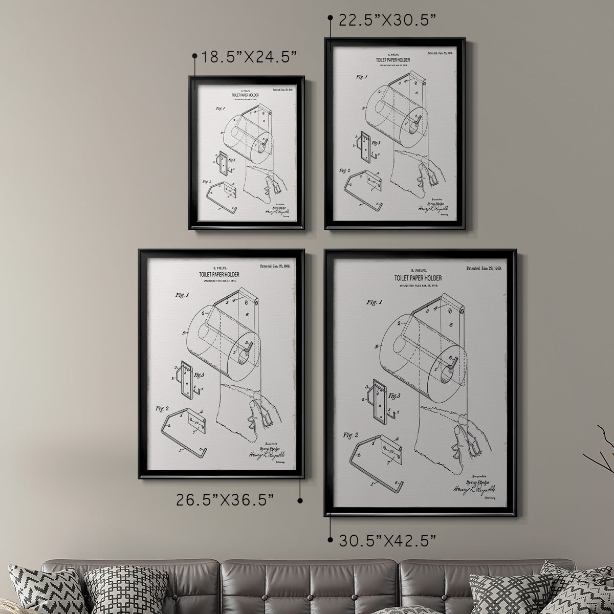 Toilet Paper Patent II - Modern Framed Canvas Print