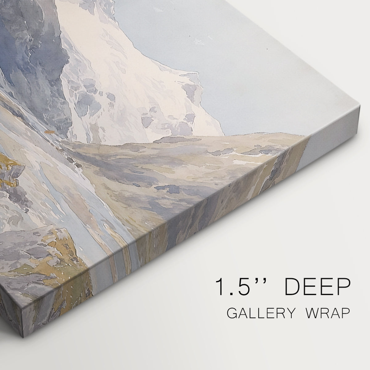 Canvas art print of a small group of shepherds in alpine landscape with grazing animals, highlighting texture and gallery-wrapped edges