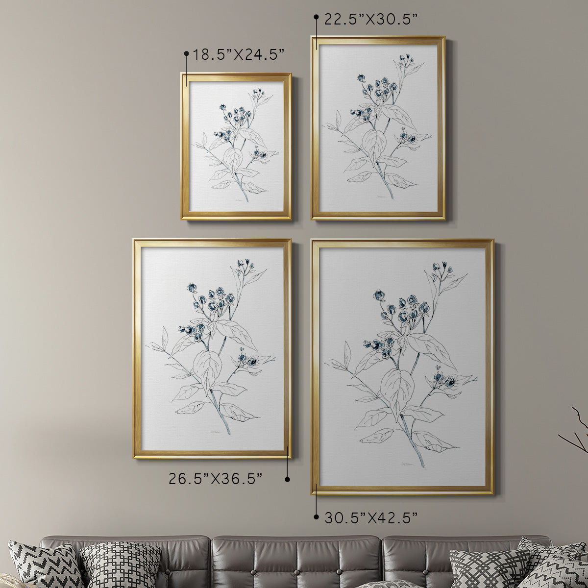 Indigo Sketch I - Modern Framed Canvas Print
