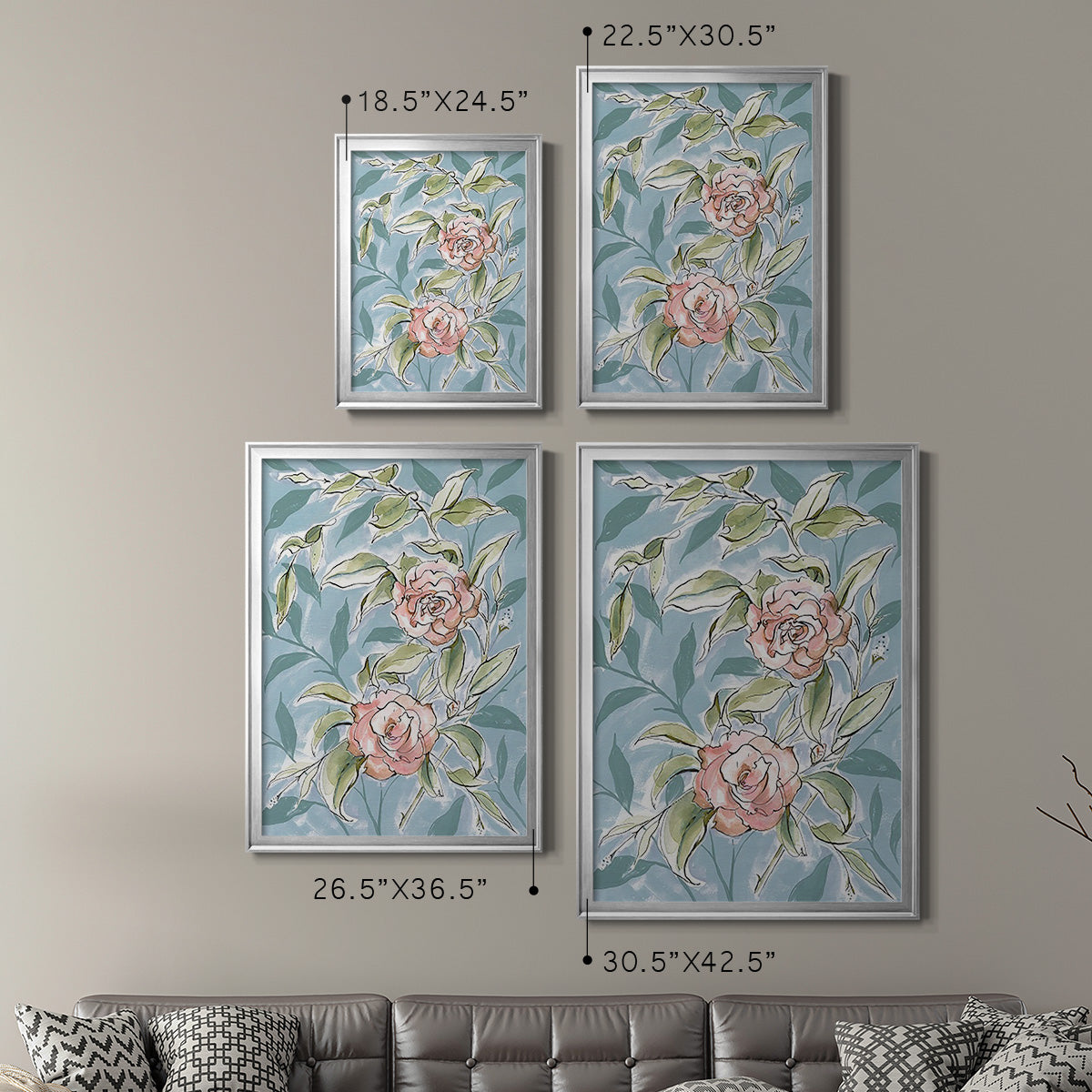 Faded Camellias II - Modern Framed Canvas Print