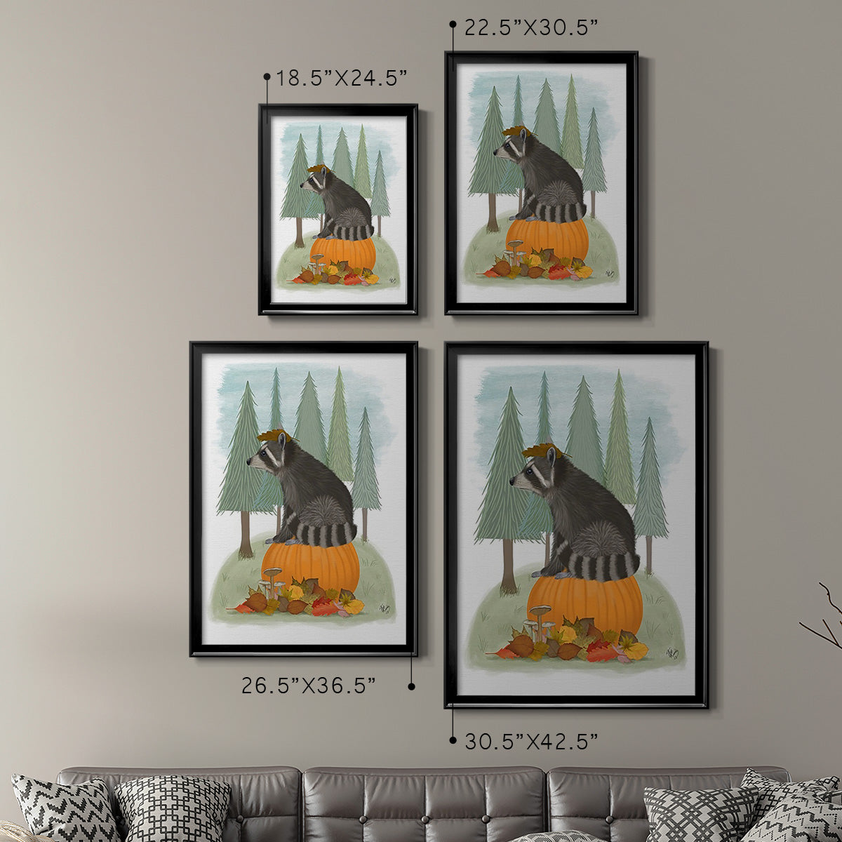 Raccoon On Pumpkin - Modern Framed Canvas Print