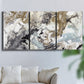 Three-panel canvas wall art featuring marbled modern abstract textures, displayed in a living room above a sofa.
