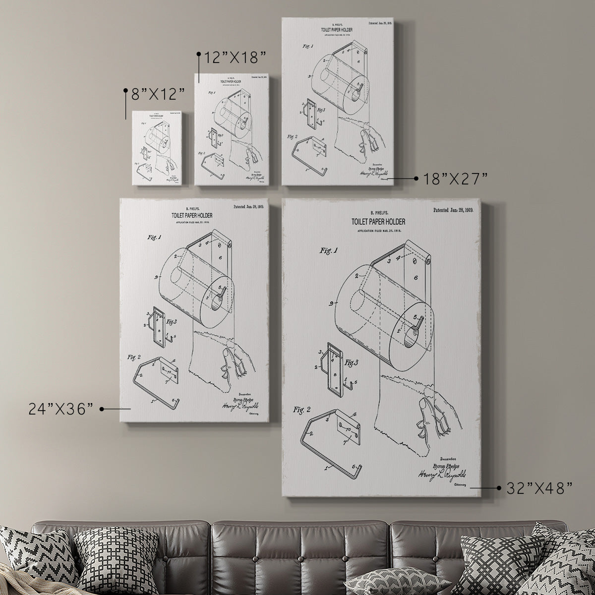 Toilet Paper Patent II Premium Gallery Wrapped Canvas - Ready to Hang