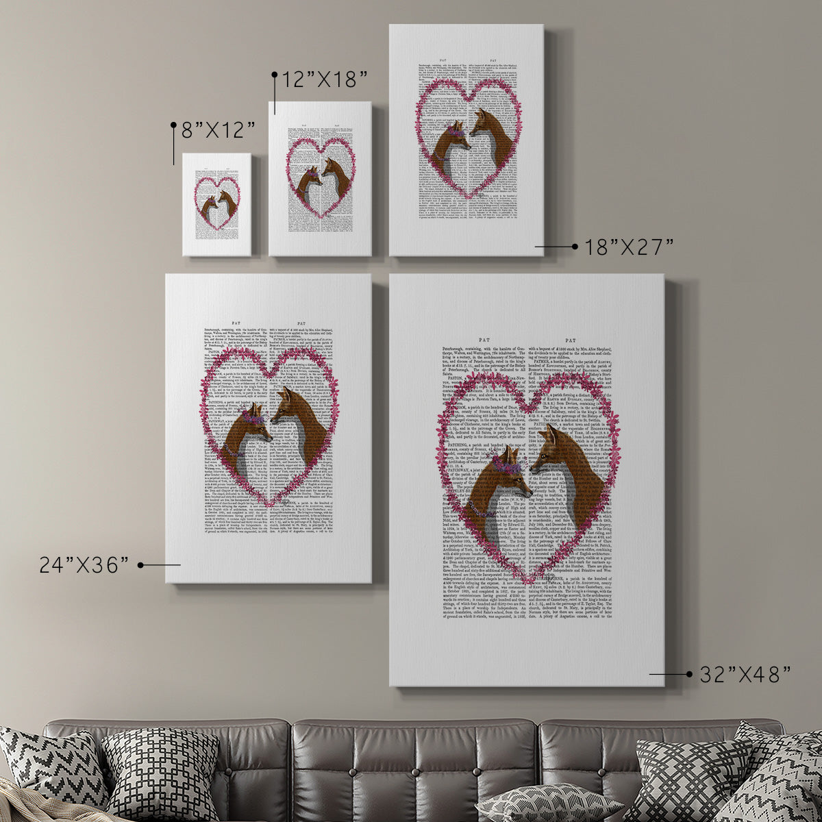 Foxes in Pink Heart - Canvas Art Print