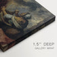 Canvas art print of a reclining nude woman on bed in mythological interior scene, highlighting texture and gallery-wrapped edges