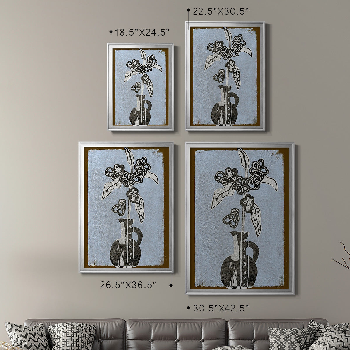 Graphic Flowers in Vase I - Modern Framed Canvas Print