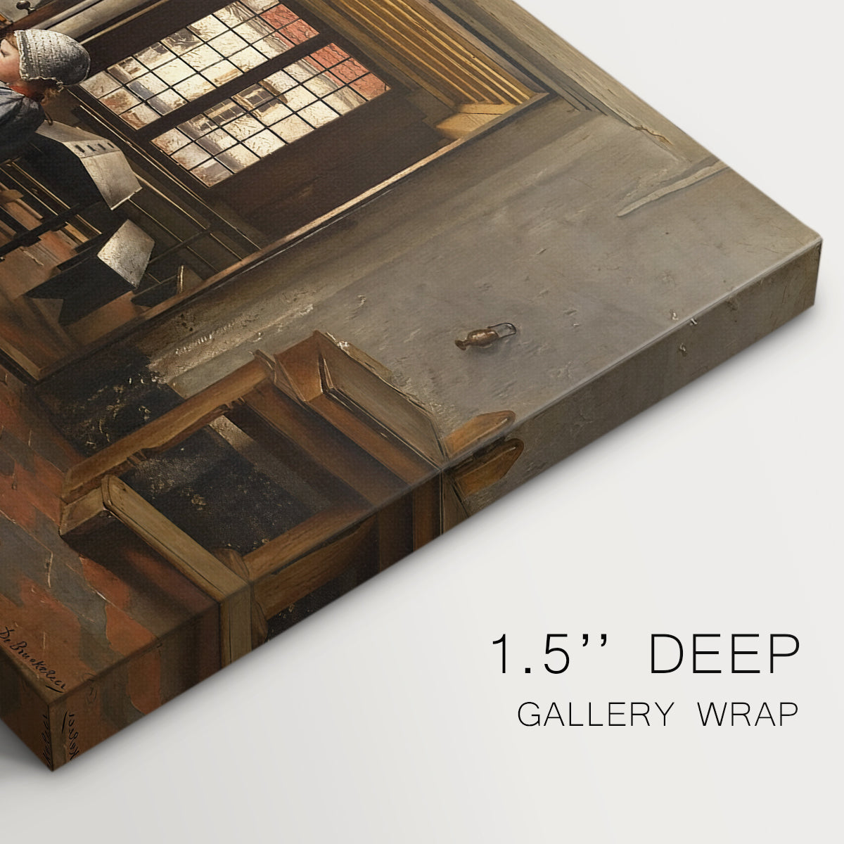 Canvas art print of a group gathered around table sharing meal in warm interior setting, highlighting texture and gallery-wrapped edges