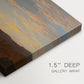 Canvas art print of a low mountain landscape under warm sky with broad open foreground, highlighting texture and gallery-wrapped edges