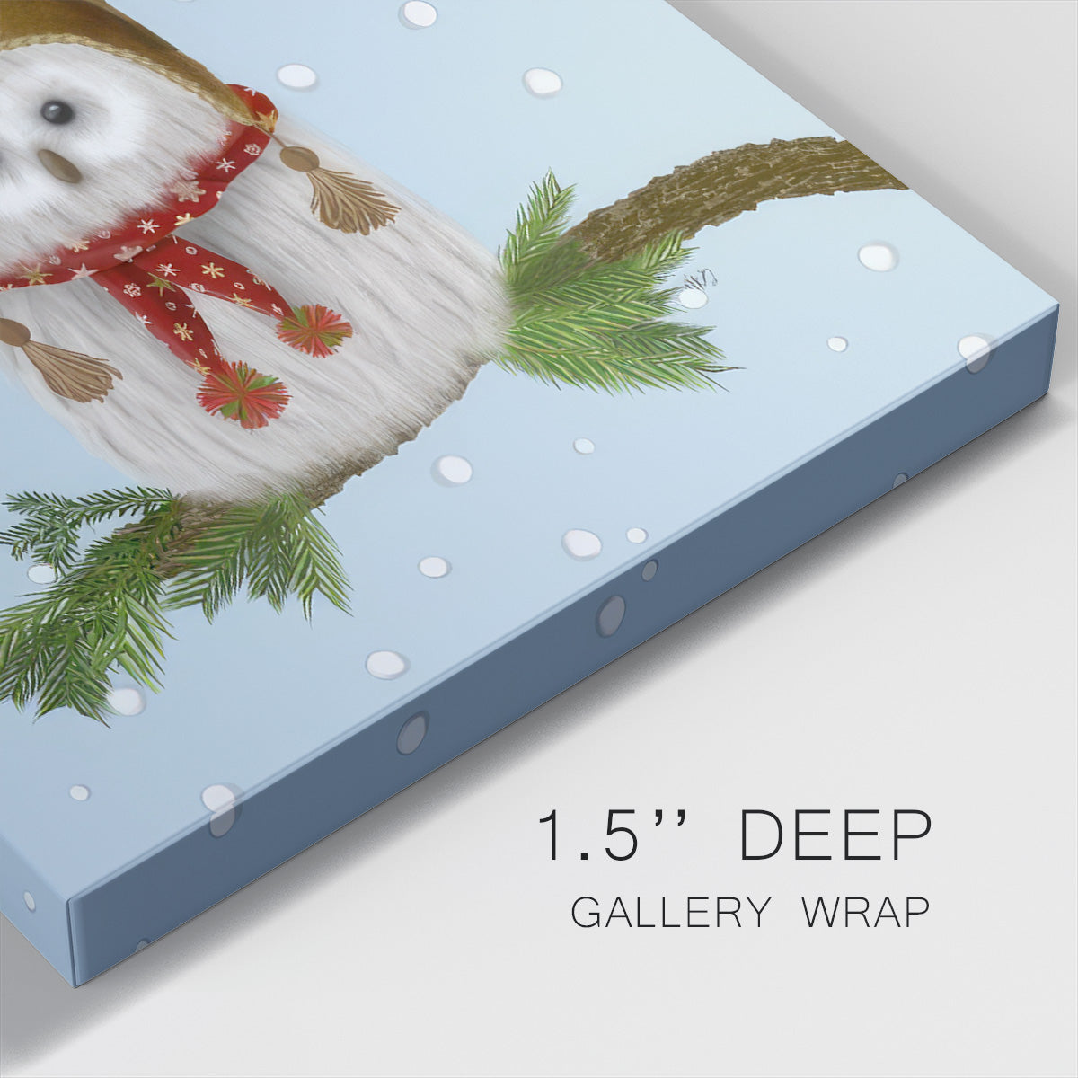 Christmas Fluffy Owl and Antlers - Gallery Wrapped Canvas