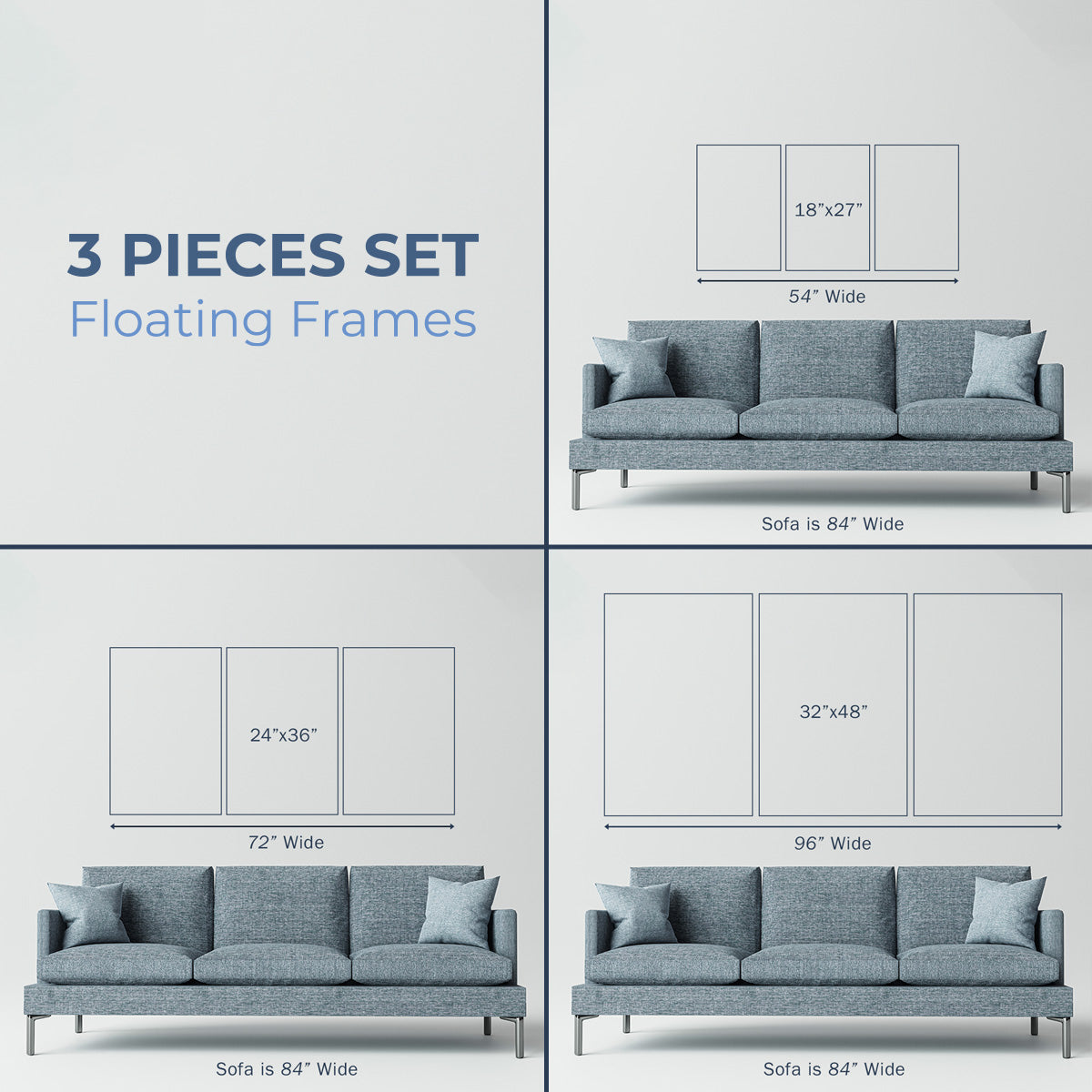 Willow Blue Besler IV - Framed Premium Gallery Wrapped Canvas L Frame 3 Piece Set - Ready to Hang