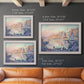 Impressionist Mediterranean harbor painting by Paul Signac in an ornate weathered white frame shown in multiple size options.