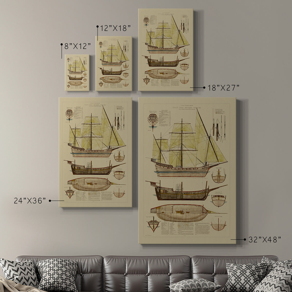 Antique Ship Plan II Premium Gallery Wrapped Canvas - Ready to Hang