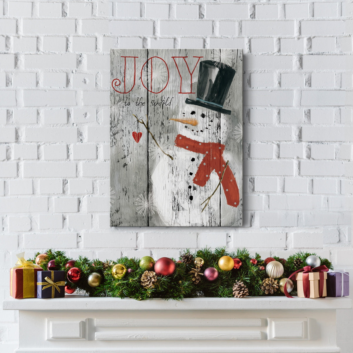 Joy To The World Snowman Premium Gallery Wrapped Canvas - Ready to Hang