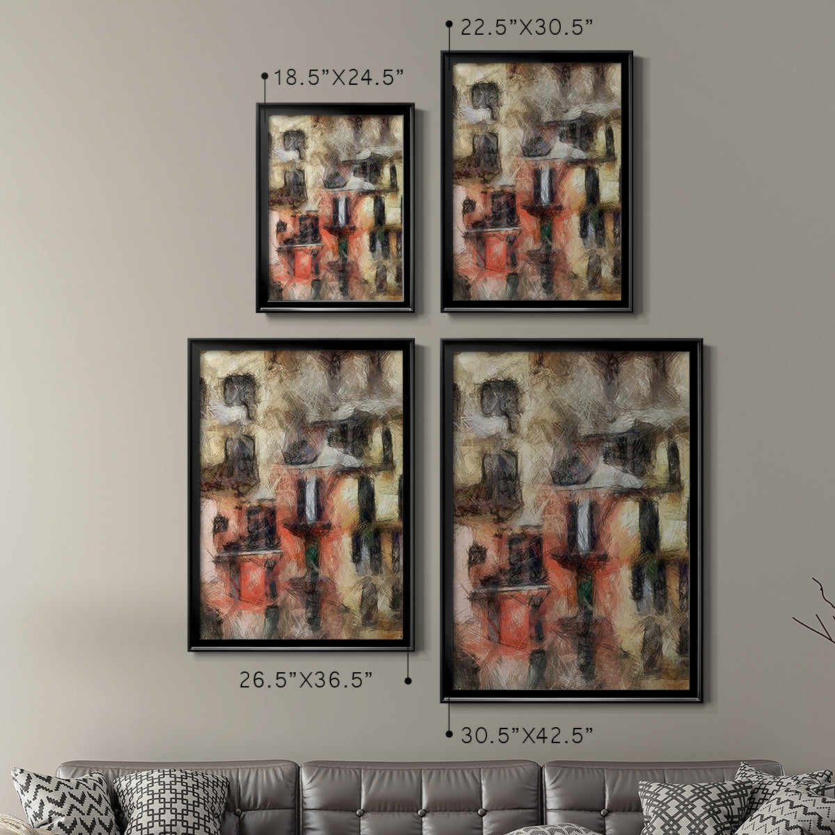 Stacked Houses I - Modern Framed Canvas Print