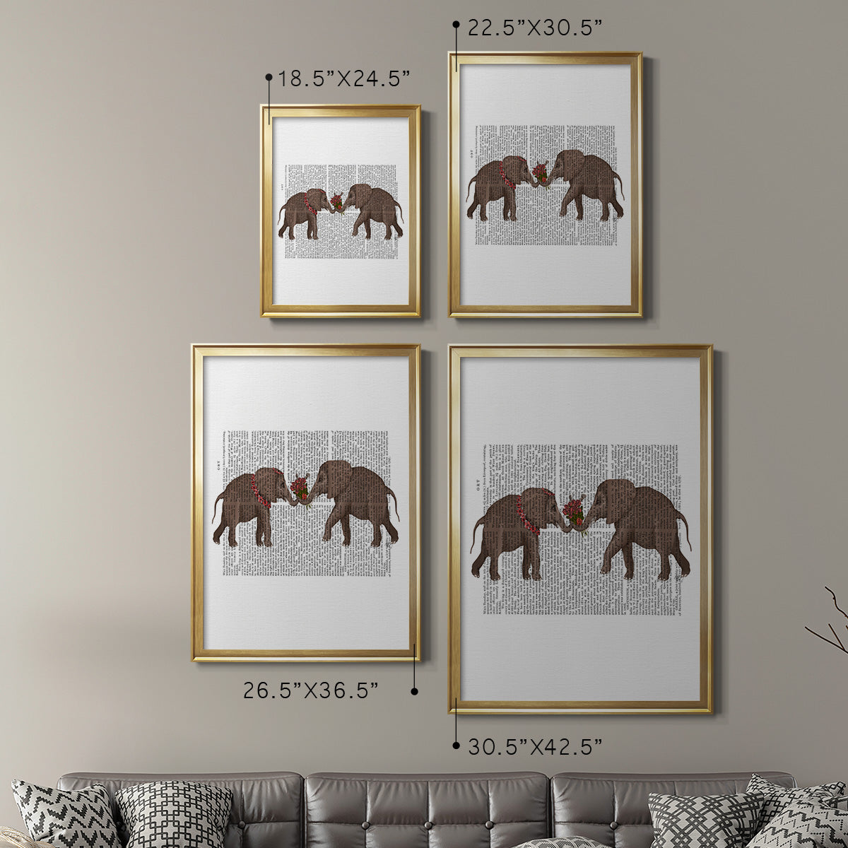 Elephant Bouquet, Landscape - Modern Framed Canvas Print