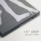 Close-up of a gallery-wrapped canvas corner showing a dynamic abstract figure with strong structure, highlighting texture and print detail.