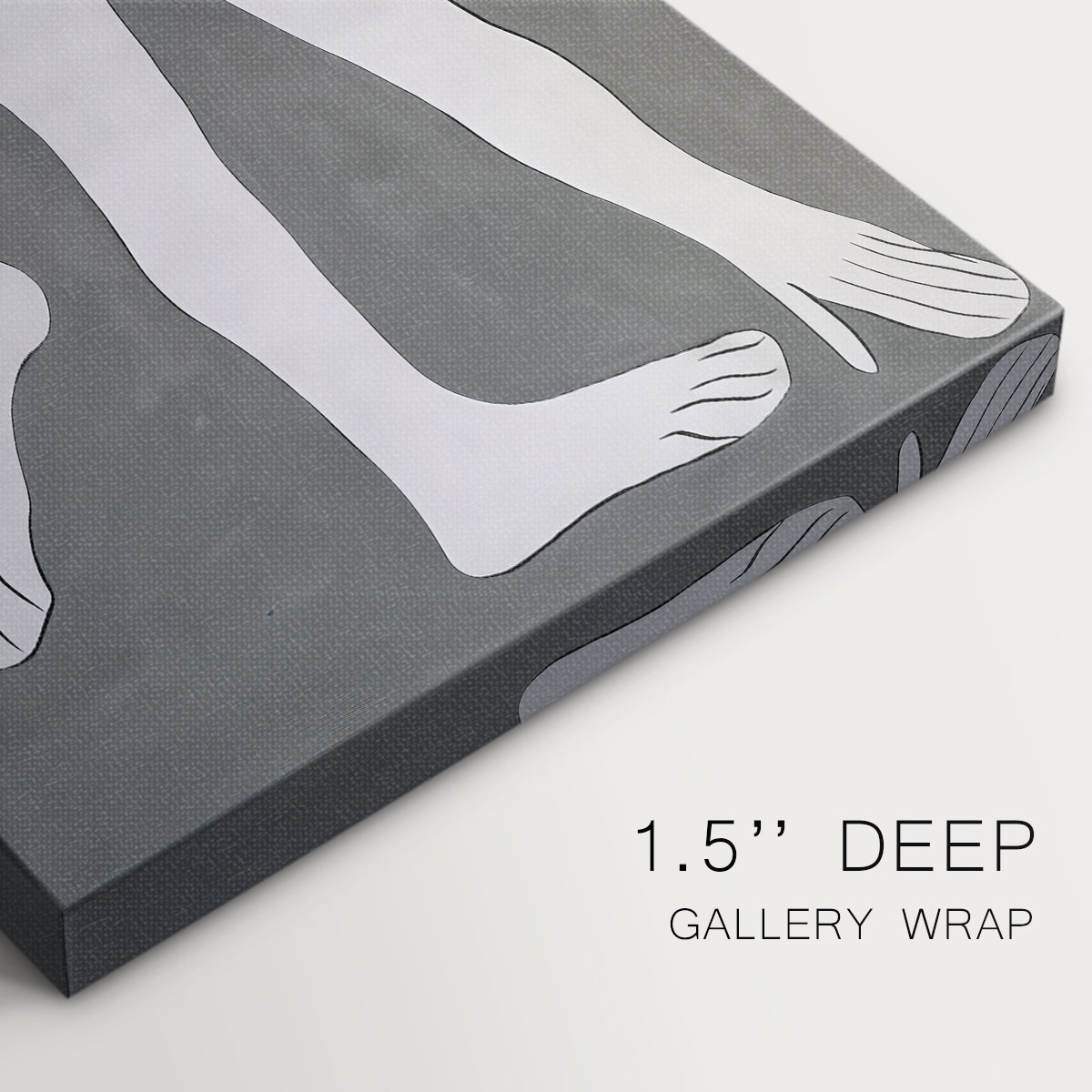 Close-up of a gallery-wrapped canvas corner showing a dynamic abstract figure with strong structure, highlighting texture and print detail.