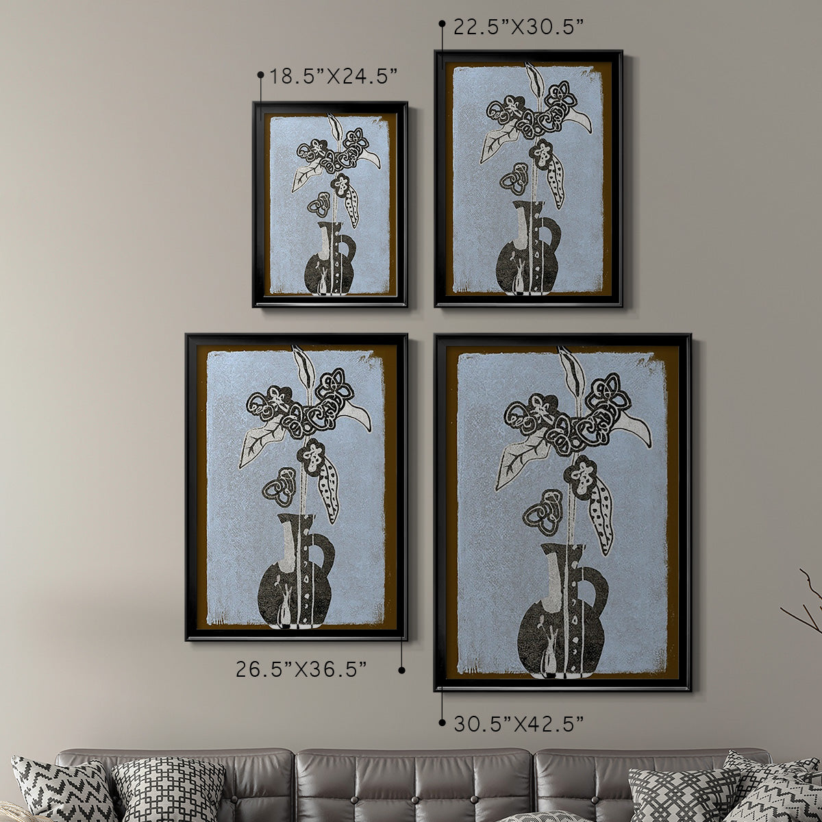 Graphic Flowers in Vase I - Modern Framed Canvas Print