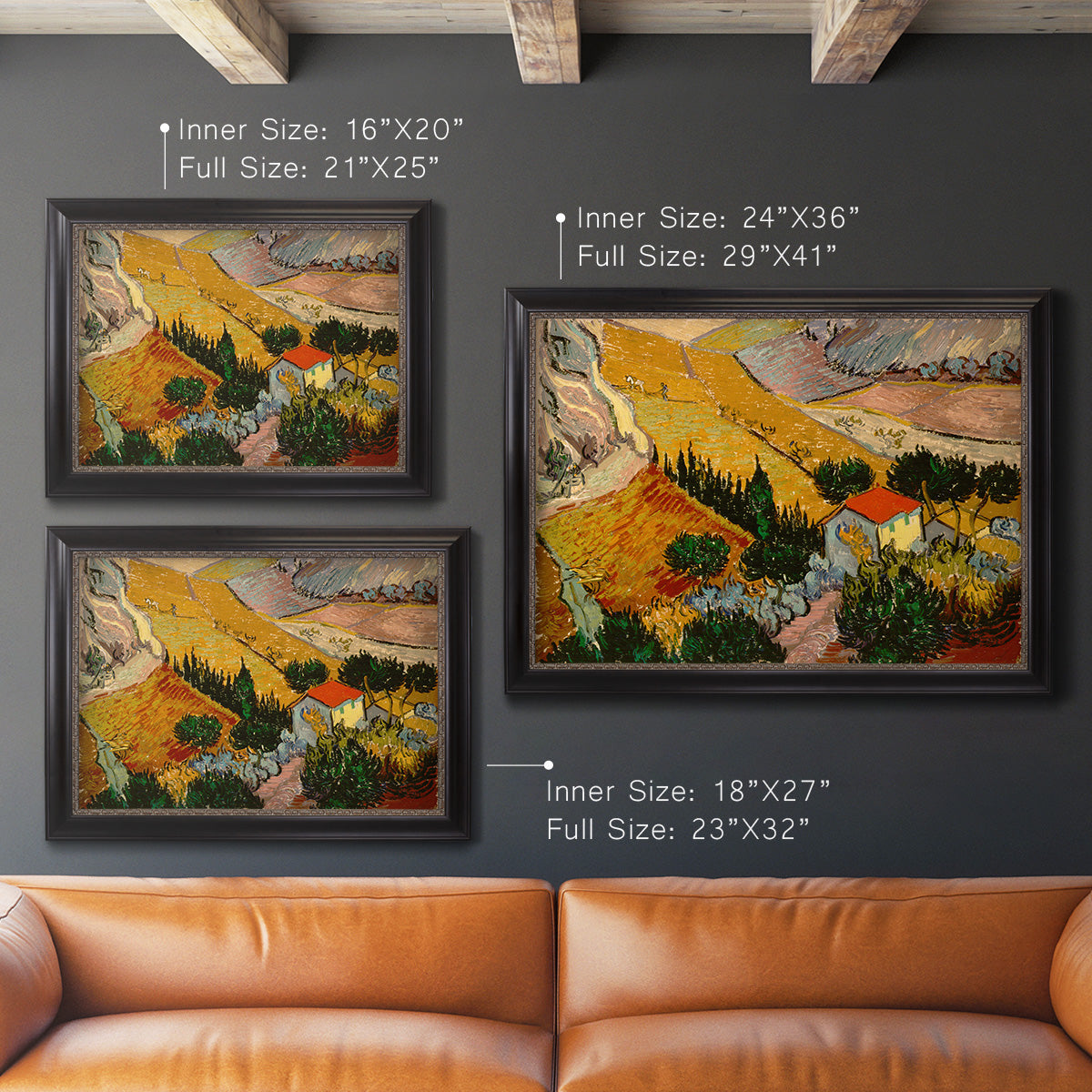 Valley With Ploughman Seen from Above - Ornate Framed Canvas Print