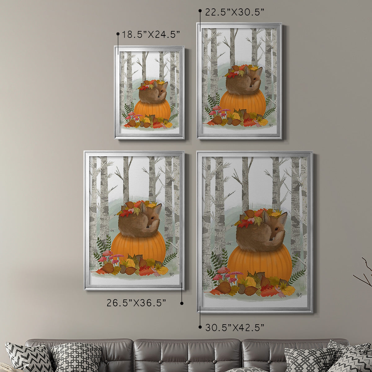 Fox Curled on Pumpkin - Modern Framed Canvas Print