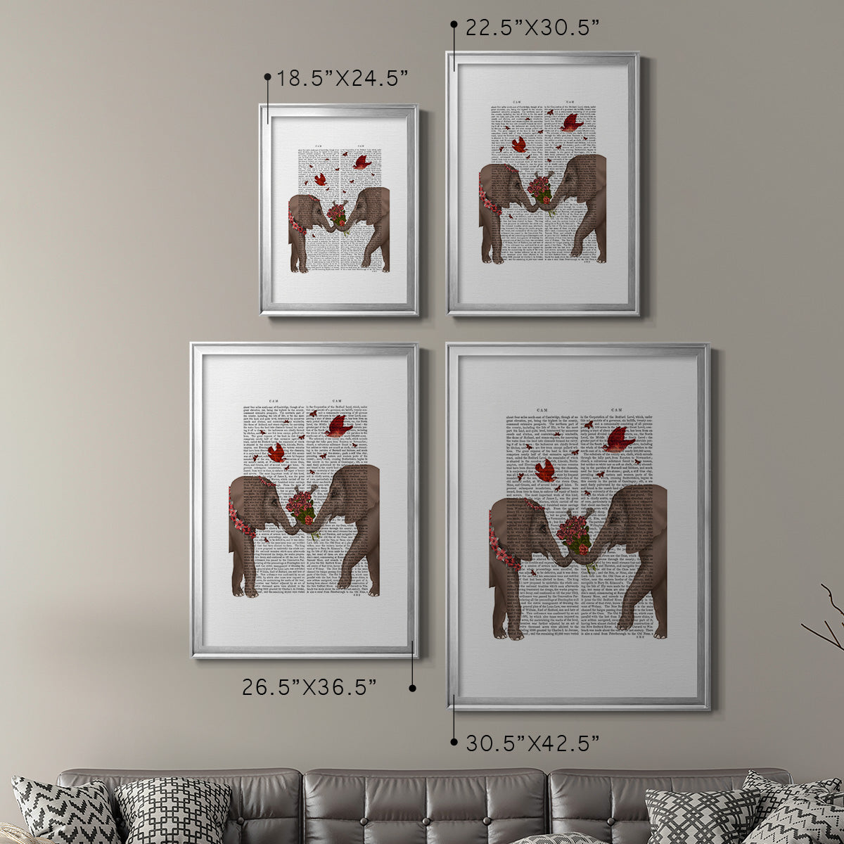 Elephant Bouquet, Portrait - Modern Framed Canvas Print