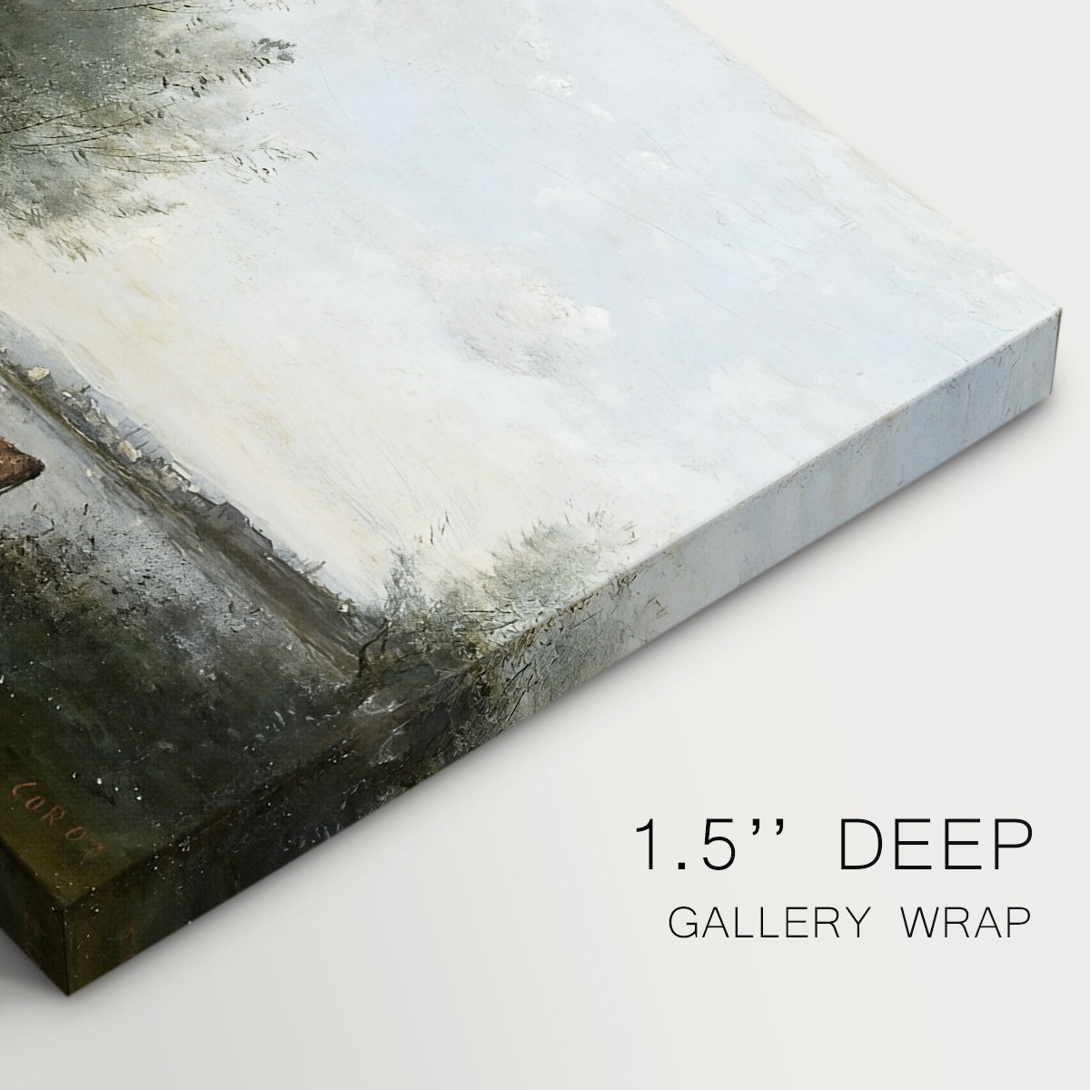 Canvas art print of a marshy landscape with water, trees, and soft atmospheric light, highlighting texture and gallery-wrapped edges