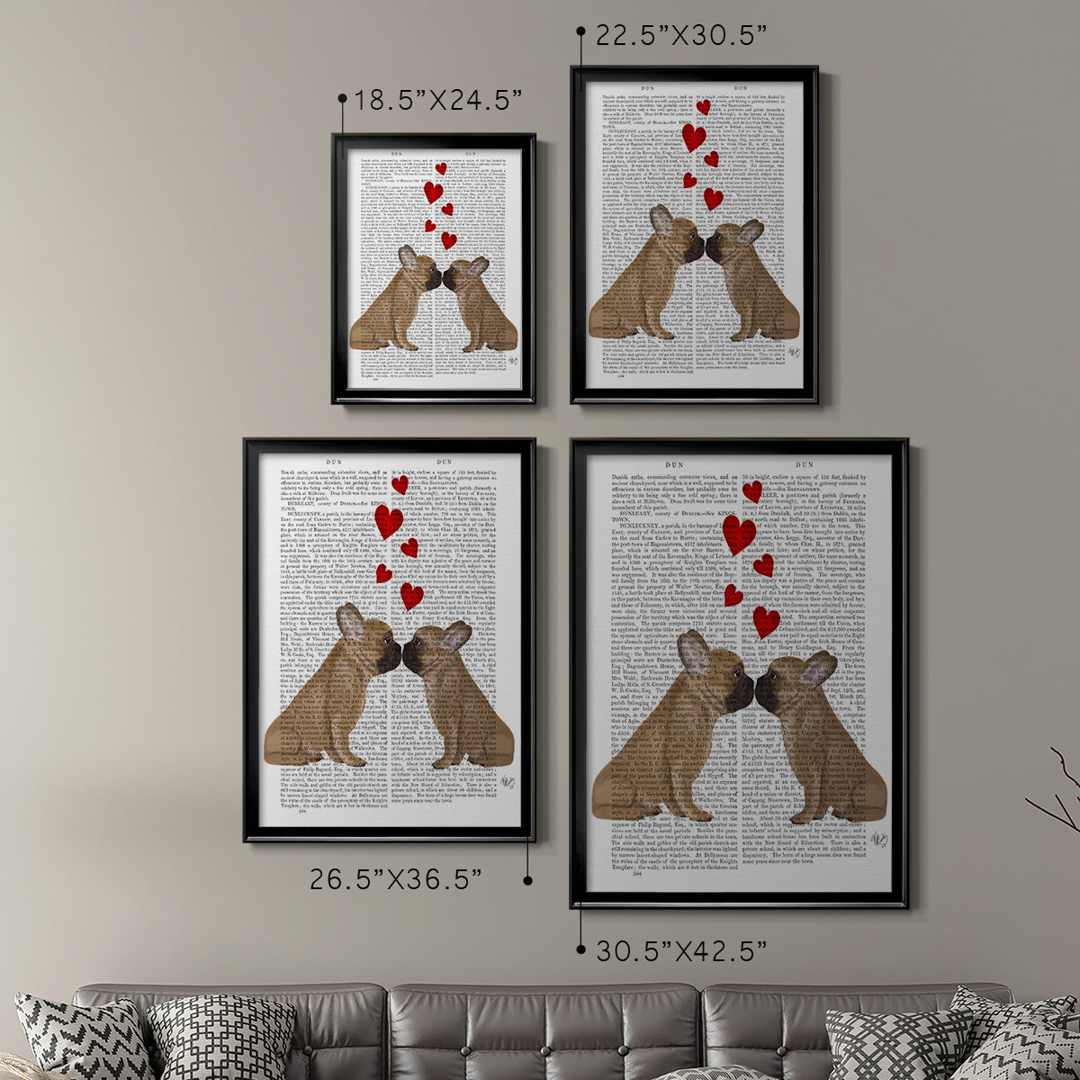 French Kiss and Hearts - Modern Framed Canvas Print