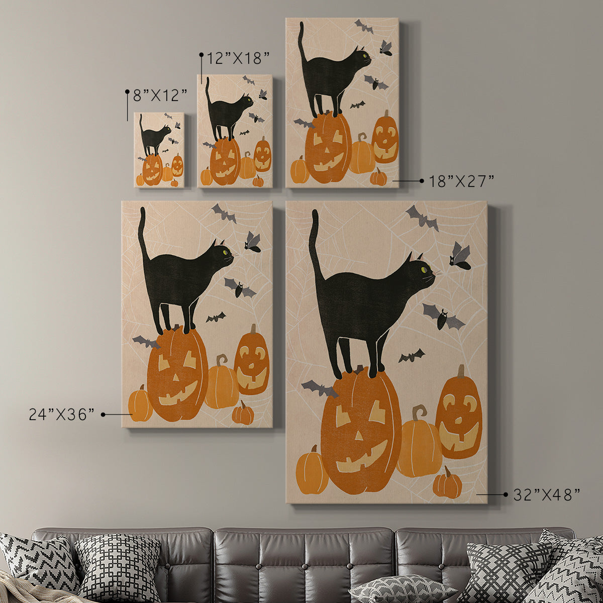 Pumpkin Patch Cats I Premium Gallery Wrapped Canvas - Ready to Hang