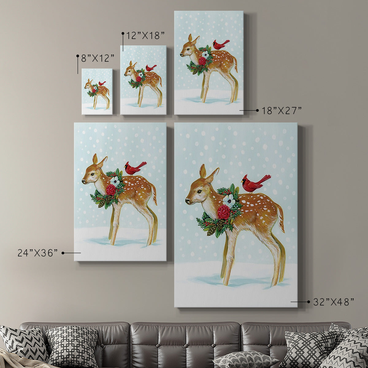 Winter Woodland Creatures with Cardinals II Premium Gallery Wrapped Canvas - Ready to Hang