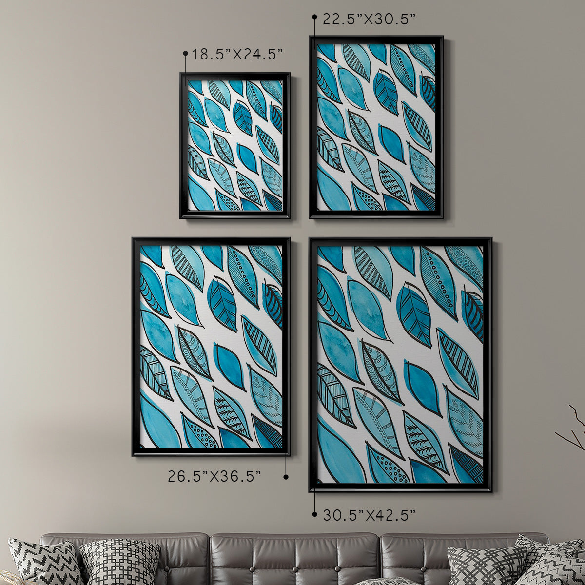 Patterned Leaf Shapes I - Modern Framed Canvas Print