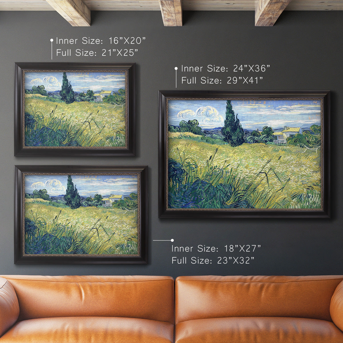 Green Wheat Field with Cypress - Ornate Framed Canvas Print